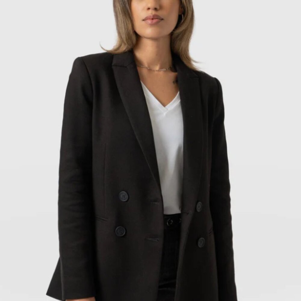NWT Saint + Sofia Black Double-Breasted Blazer
